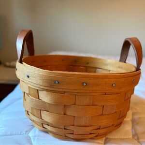Longaberger Brown Woven Basket with Leather Handles
